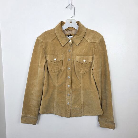 Live a Little Tops - Vintage Live A Little Tan Leather Western Cowgirl Festival Button Up Shirt Sz M